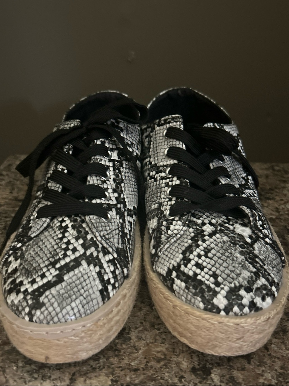 Olivia Miller Snake Print Lace Up Espadrille Sneakers - Black & White - Picture 3 of 12